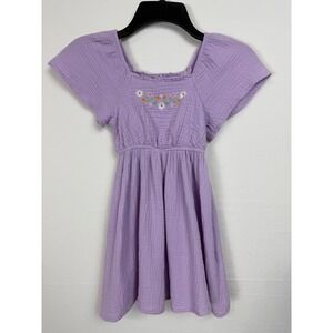 Cotton On Kids Dress Girls 6 Purple‎ Floral Embroidered Flutter Sleeve